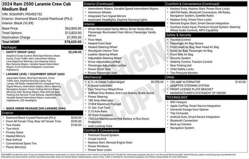 Diamond Black Crystal Pearlcoat 2024 RAM 2500 Laramie Crew Cab 4x4 6'4' Box