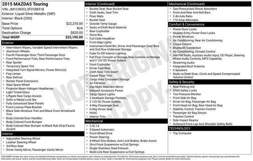 Liquid Silver Metallic 2015 Mazda Mazda5 Touring