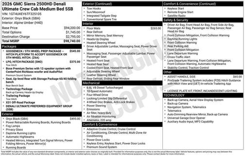 Onyx Black 2026 GMC Sierra 2500 Denali Ultimate