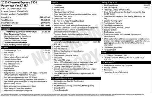 Summit White 2025 Chevrolet Express 3500 LT