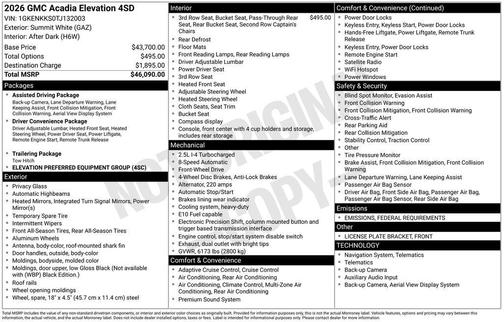 2026 GMC Acadia FWD Elevation