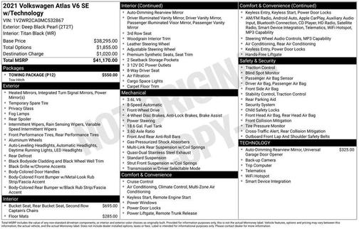 2021 Volkswagen Atlas 3.6L SE w/Technology