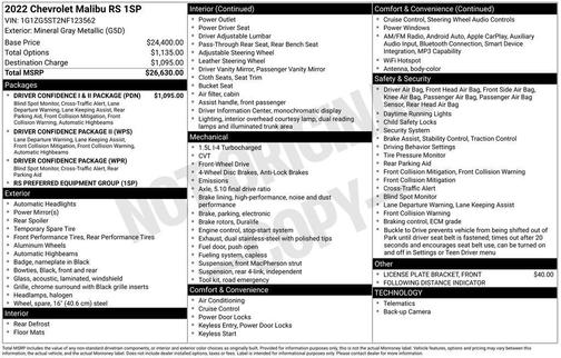 Mineral Gray Metallic 2022 Chevrolet Malibu FWD RS