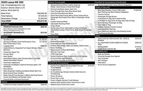 Atomic Silver 2020 Lexus RX 350 Base