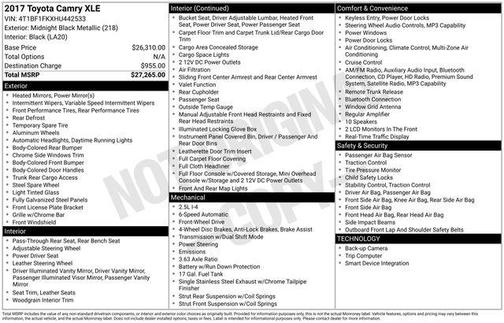 Black 2017 Toyota Camry XLE