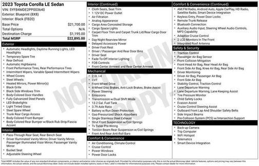 Blueprint 2023 Toyota Corolla LE