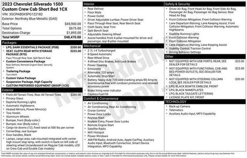 Northsky Blue Metallic 2023 Chevrolet Silverado 1500 Custom