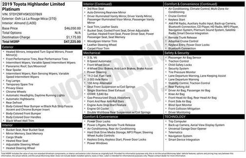 2019 Toyota Highlander Limited Platinum
