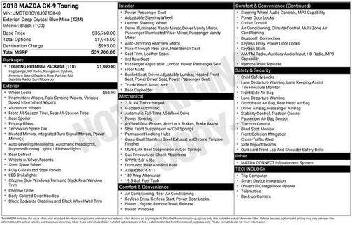 Deep Crystal Blue Mica 2018 Mazda CX-9 Touring