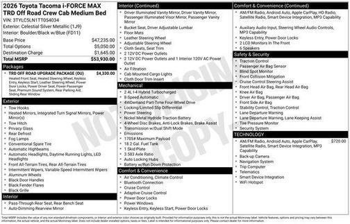 Celestial Silver Metallic 2026 Toyota Tacoma Hybrid TRD Off Road