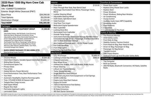 Bright White Clearcoat 2020 RAM 1500 Big Horn/Lone Star