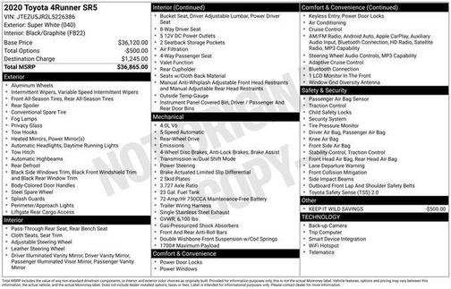Super White 2020 Toyota 4Runner SR5