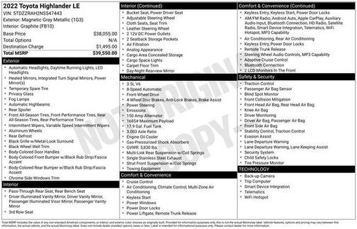 Magnetic Gray Metallic 2022 Toyota Highlander LE