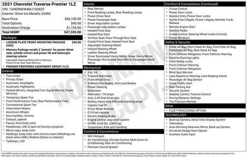 Silver Ice Metallic 2021 Chevrolet Traverse Premier