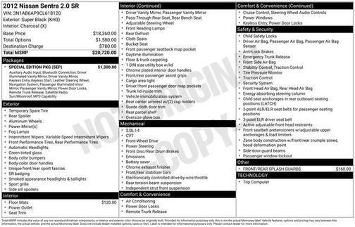 Super Black Metallic 2012 Nissan Sentra 2.0 SR