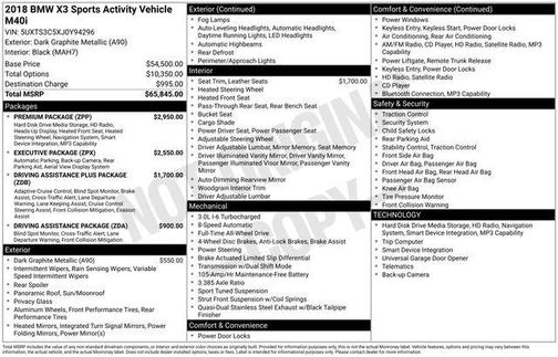 Dark Graphite Metallic 2018 BMW X3 M40i