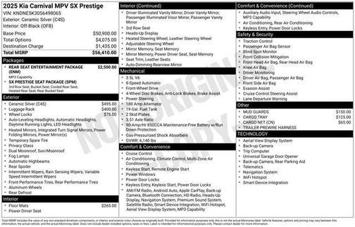 Ceramic Silver 2025 Kia Carnival SX Prestige