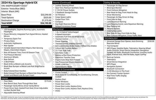 Blue 2024 Kia Sportage Hybrid EX