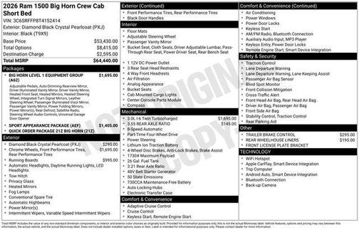 Diamond Black Crystal Pearlcoat 2026 RAM 1500 Big Horn/Lone Star