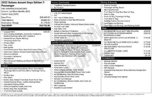 2022 Subaru Ascent ONYX EDITION