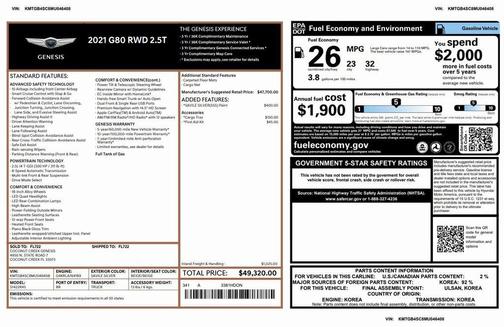 2021 Genesis G80 2.5T RWD