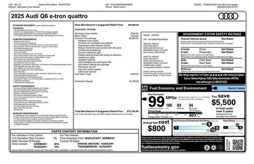Manhattan Gray Metallic 2025 Audi Q6 e-tron Premium Plus quattro