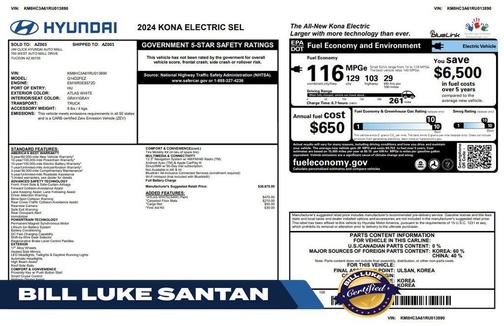 Atlas White 2024 Hyundai KONA EV SEL
