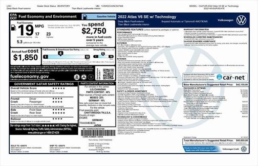 2022 Volkswagen Atlas 3.6L SE w/Technology