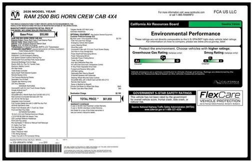 Flame Red Clearcoat 2026 RAM 2500 Big Horn Crew Cab 4x4 6'4' Box