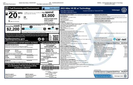 Deep Black 2023 Volkswagen Atlas 3.6L SE w/Technology