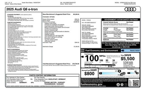 Glacier White 2025 Audi Q6 e-tron Premium Plus