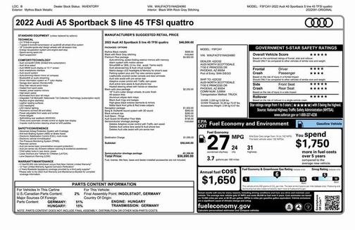 2022 Audi A5 Sportback 45 S Line Premium Plus