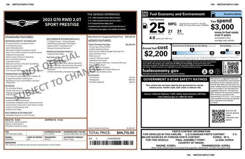 2023 Genesis G70 2.0T RWD