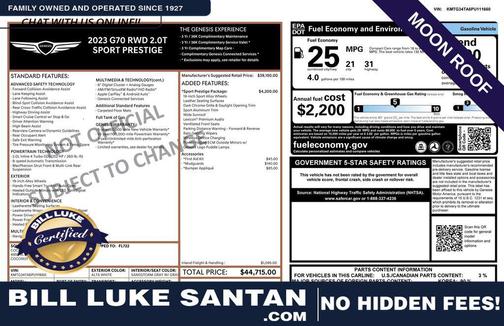 2023 Genesis G70 2.0T RWD