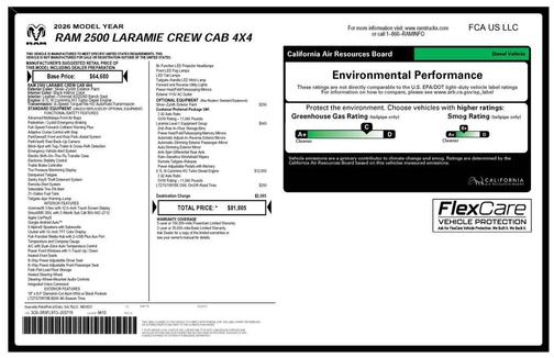 Silver Zynith 2026 RAM 2500 Laramie Crew Cab 4x4 6'4' Box