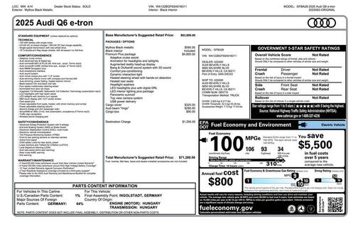Black Metallic 2025 Audi Q6 e-tron Premium Plus