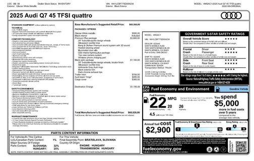 Glacier White Metallic 2025 Audi Q7 45 Premium Plus