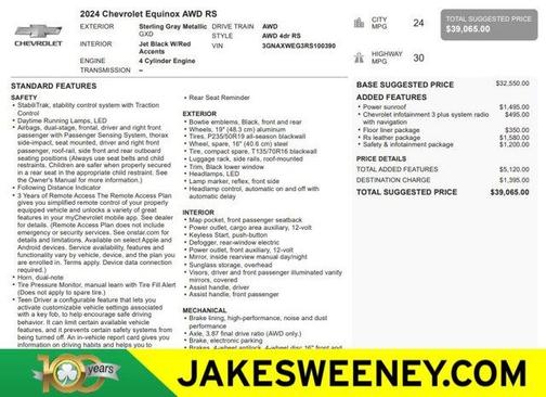 Sterling Gray Metallic 2024 Chevrolet Equinox RS