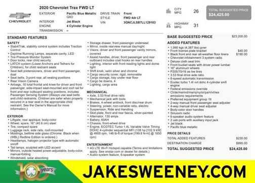 Pacific Blue Metallic 2020 Chevrolet Trax LT