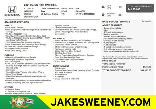 Lunar Silver Metallic 2021 Honda Pilot EX-L