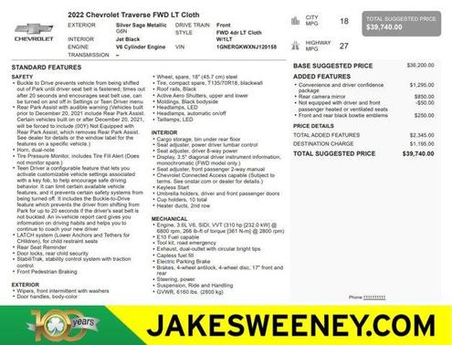 Silver Sage Metallic 2022 Chevrolet Traverse LT Cloth