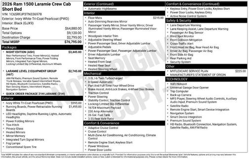 Ivory White 2026 RAM 1500 Laramie