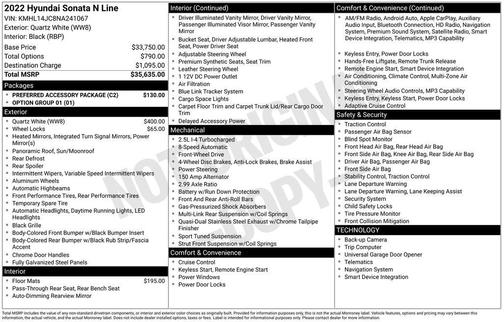 Quartz White 2022 Hyundai SONATA N Line