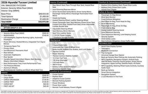 White Pearl 2026 Hyundai TUCSON Limited
