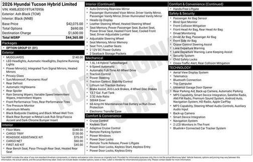 Ash Black 2026 Hyundai TUCSON Hybrid Limited