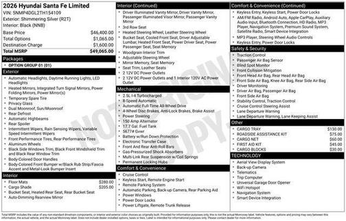 Shimmering Silver Pearl 2026 Hyundai SANTA FE Limited