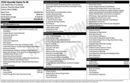 Phantom Black 2026 Hyundai SANTA FE SE