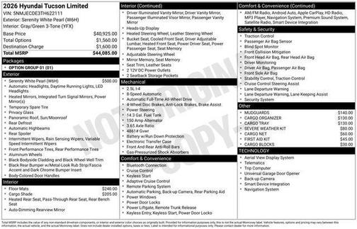 White Pearl 2026 Hyundai TUCSON Limited