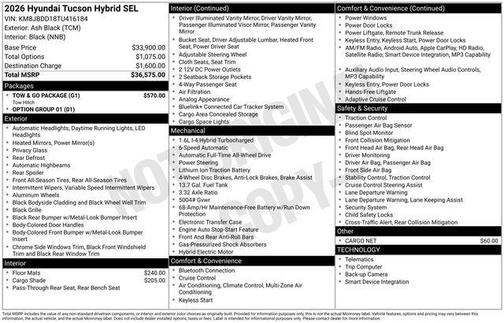 Ash Black 2026 Hyundai TUCSON Hybrid SEL