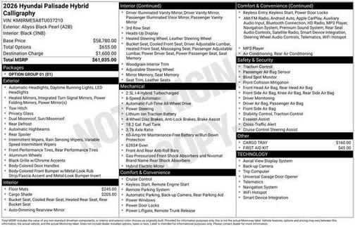 2026 Hyundai Palisade Hybrid Calligraphy